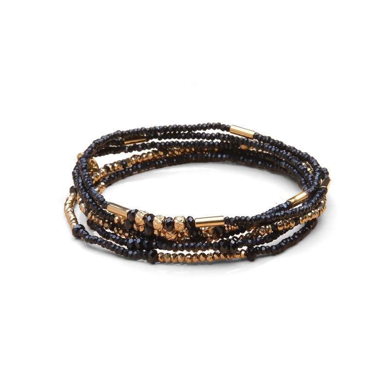 Bracelet élastique 6 tours & sautoir Tilda spinelle noir | Belle mais pas que