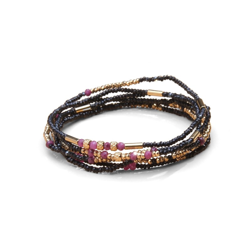 Bracelet élastique 6 tours & sautoir Tilda rubis | Belle mais pas que
