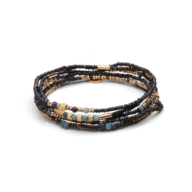 Bracelet élastique 6 tours & sautoir Tilda tourmaline bleue | Belle mais pas que