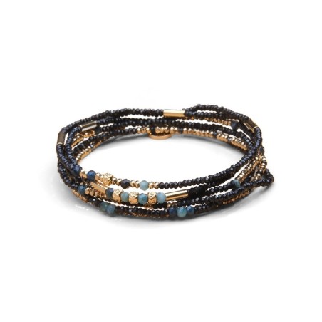 Bracelet élastique 6 tours & sautoir Tilda tourmaline bleue | Belle mais pas que