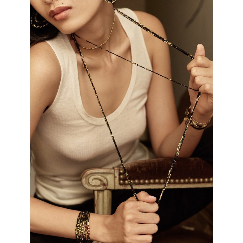 Bracelet élastique 6 tours & sautoir Tilda tourmaline bleue | Belle mais pas que