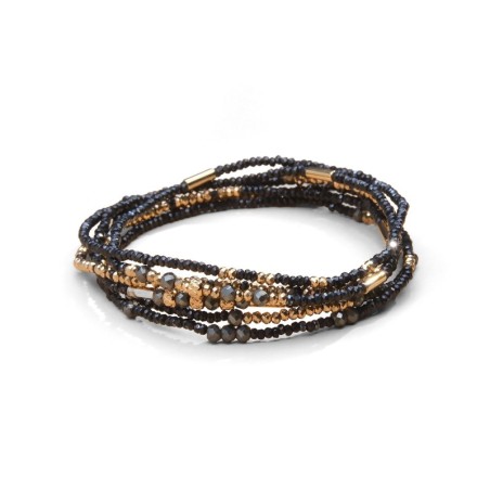 Bracelet élastique 6 tours & sautoir Tilda pyrite | Belle mais pas que