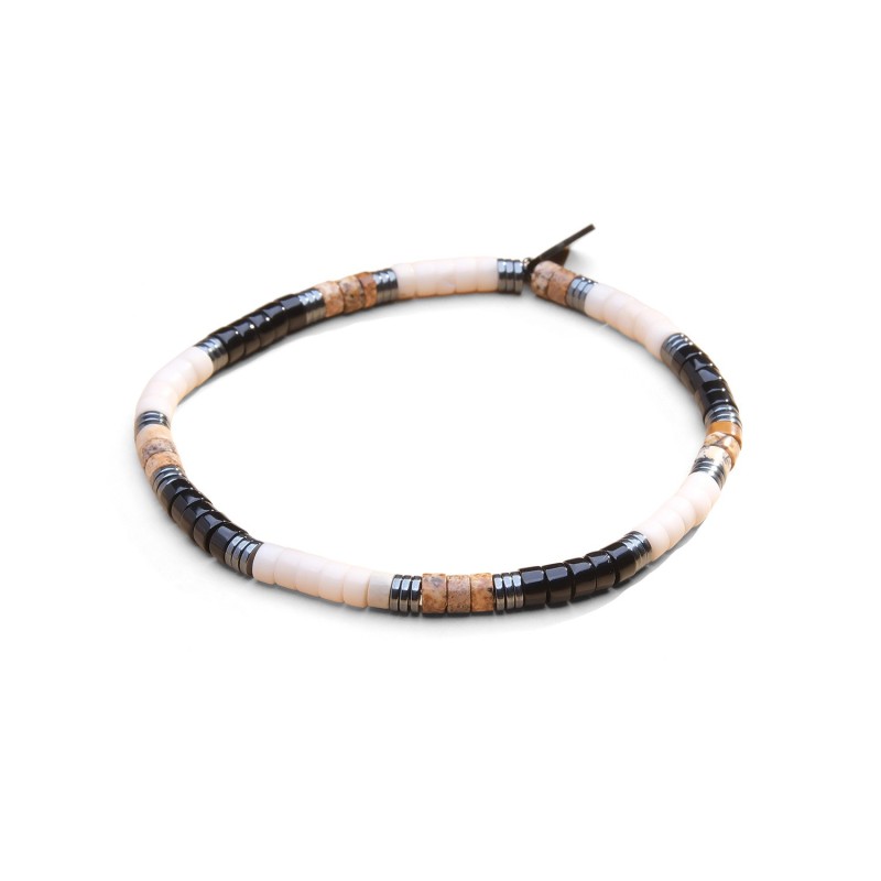 Bracelet Leo jaspe paysage, pierre de rivière & onyx | Belle mais pas que