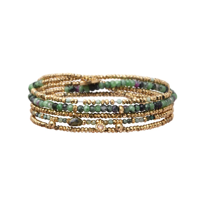Bracelet élastique Gabrielle 5 Tours ou Sautoirs  Turquoise Africaine et Rubis Zoïste