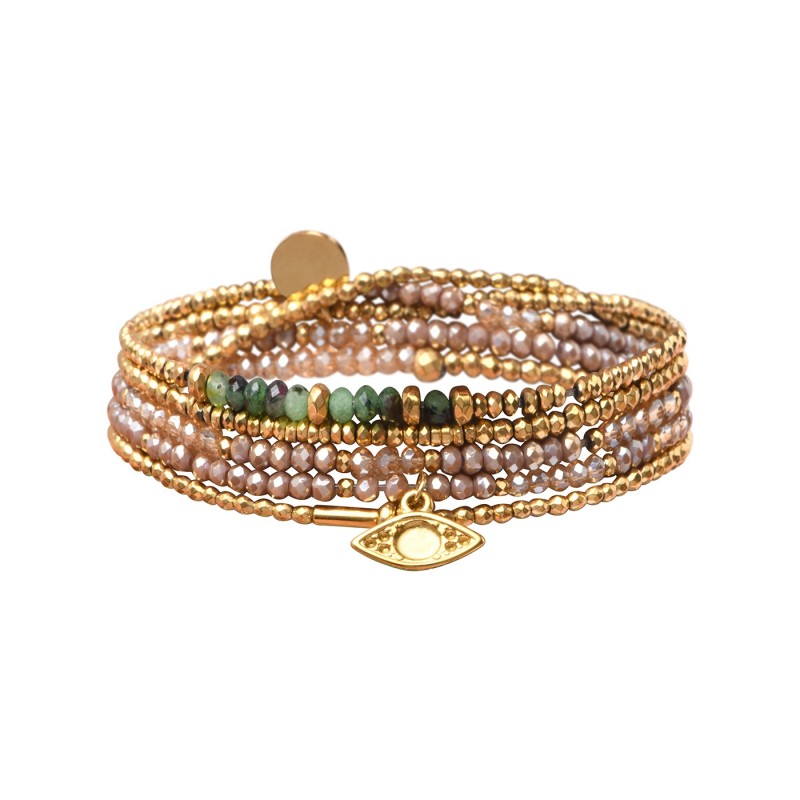 Bracelet Gaby 5 Tours Rubis zoïste & Cristal doré