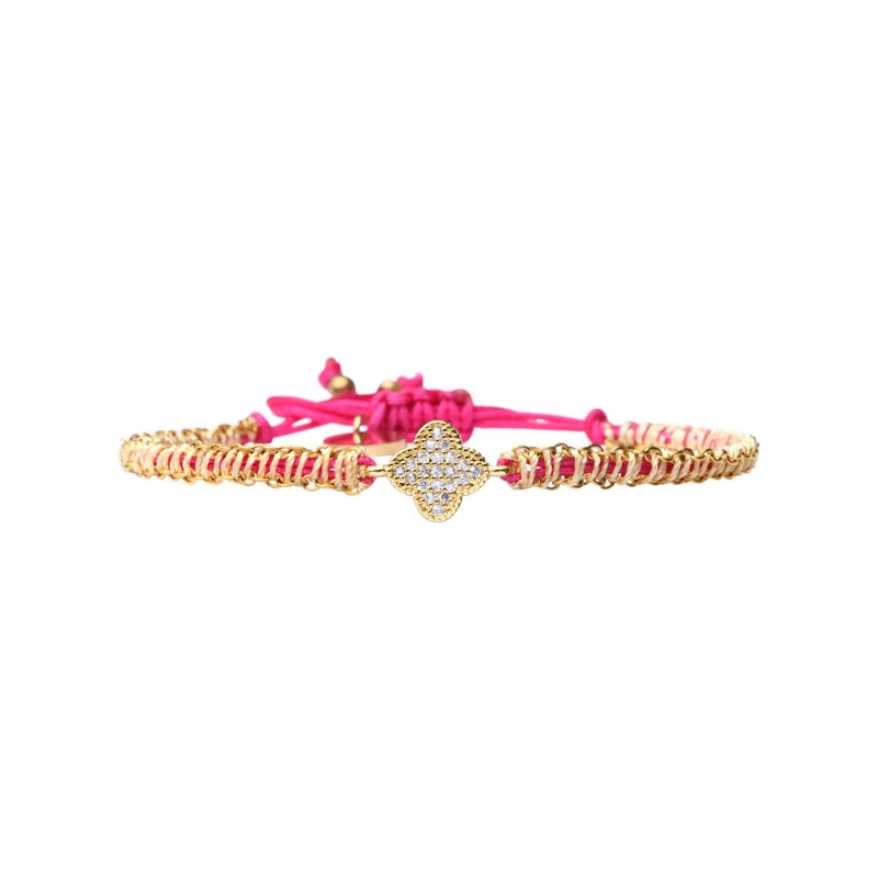 Bracelet Lina Trèfle cordon rose