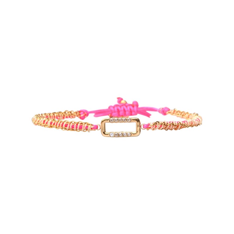 Bracelet Lina Squircle cordon rose fluo