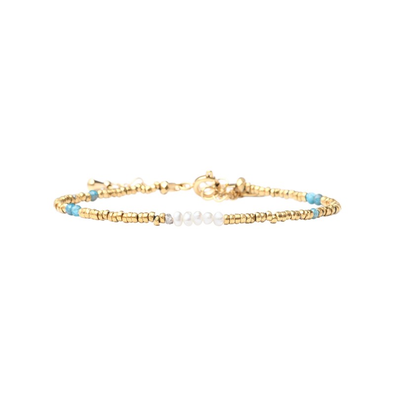 Bracelet Maeva apatite, perles de culture et pépites de diamant brut