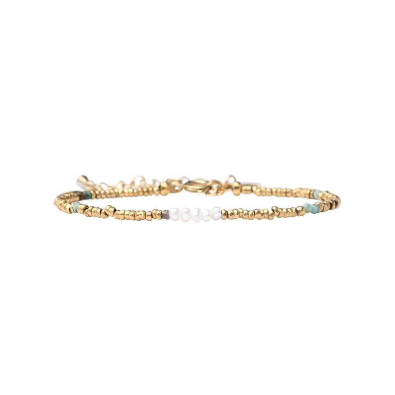 Bracelet Maeva turquoise, perles de culture et pépites de diamant brut
