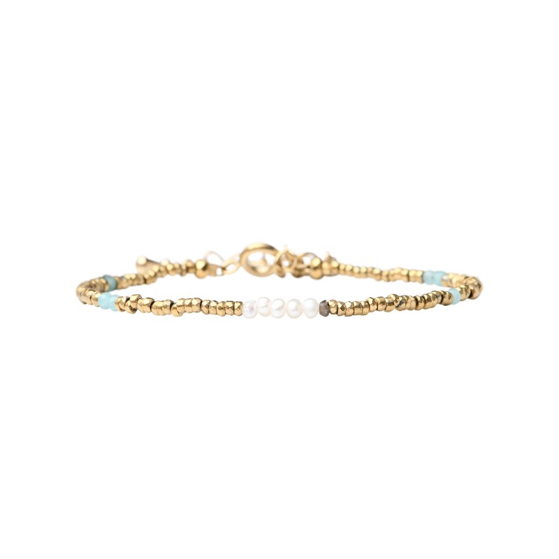 Bracelet Maeva amazonite, perles de culture et pépites de diamant brut