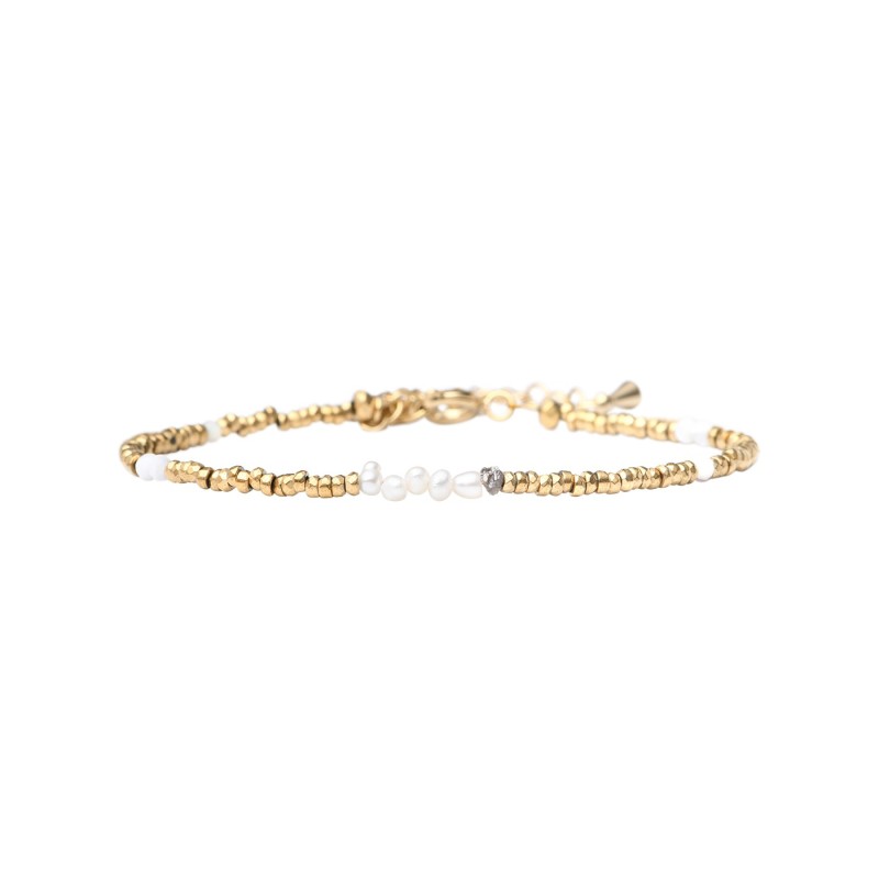 Bracelet Maeva nacre, perles de culture et pépites de diamant brut