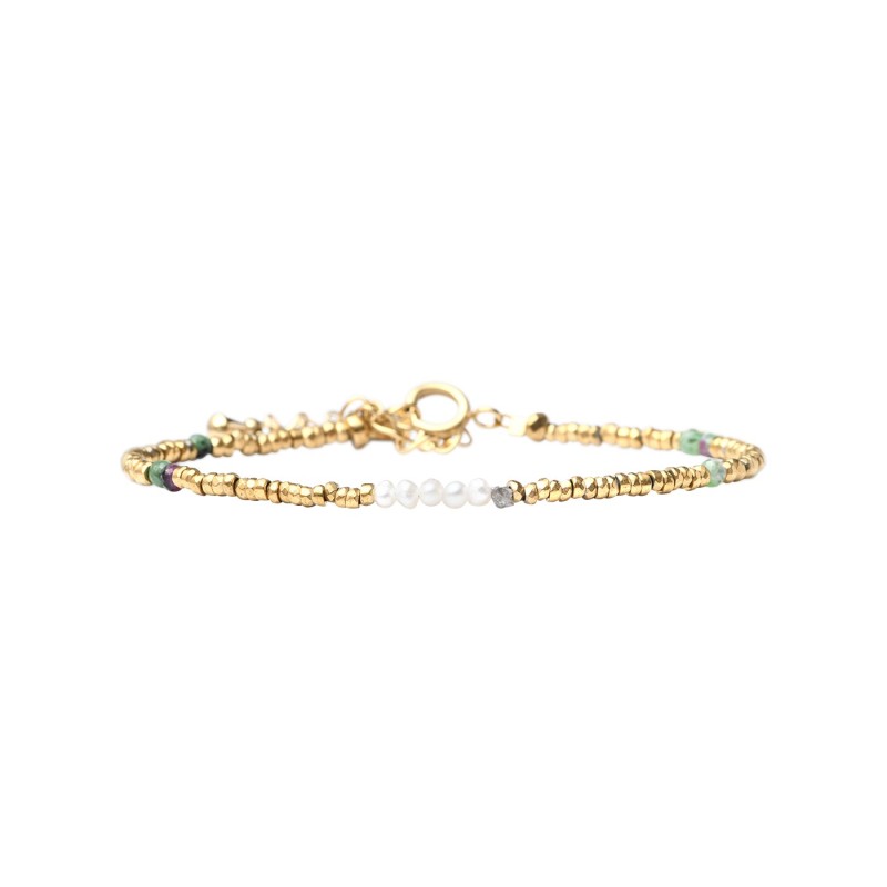 Bracelet Maeva rubis zoïste, perles de culture et pépites de diamant brut