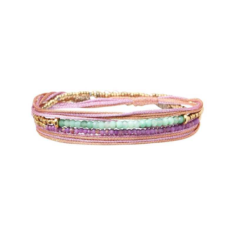 Bracelet 2 tours Solea Nude mica violet, émeraude