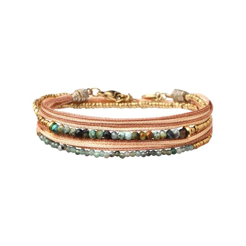 Bracelet 2 tours Solea Nude tourmaline bleue, turquoise africaine
