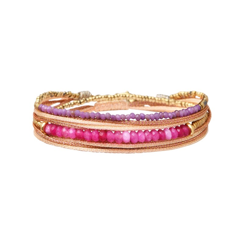 Bracelet 2 tours Solea Nude jade rose, mica violet