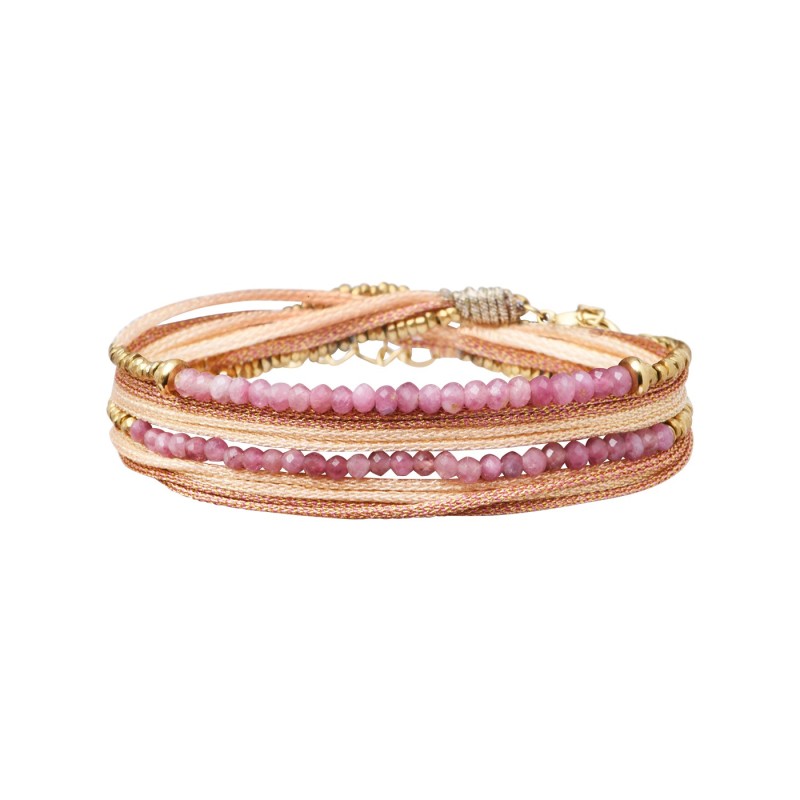 Bracelet 2 tours Solea Nude tourmaline, tourmaline rose