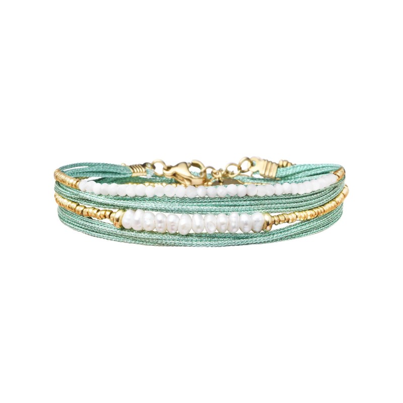 Bracelet 2 tours Solea Turquoise perle de culture, nacre