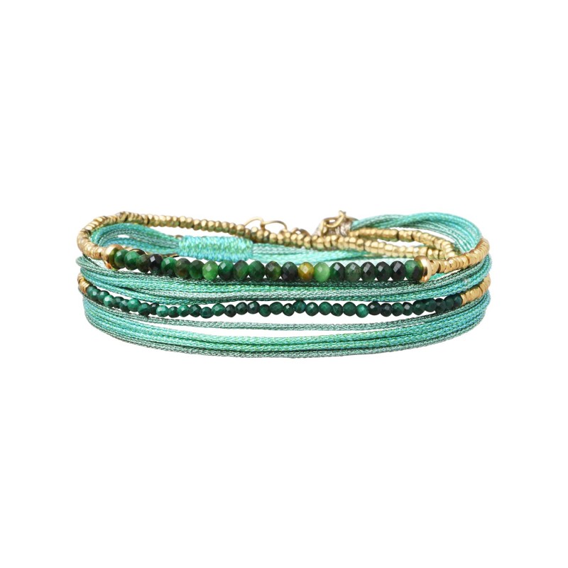 Bracelet 2 tours Solea Turquoise malachite, agate verte