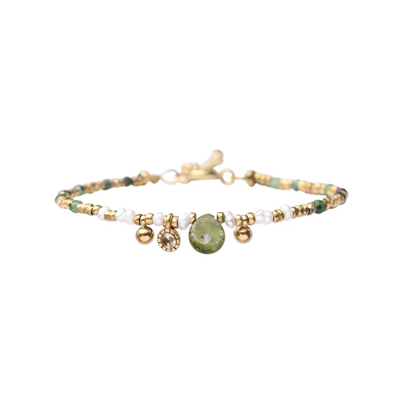 Bracelet Aniata perles de culture, charms et tourmaline et rubis zoïste