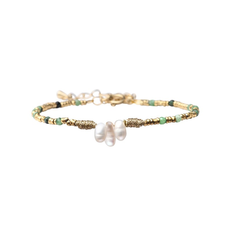 Bracelet Aniata perles de culture et cordon doré et rubis zoïste