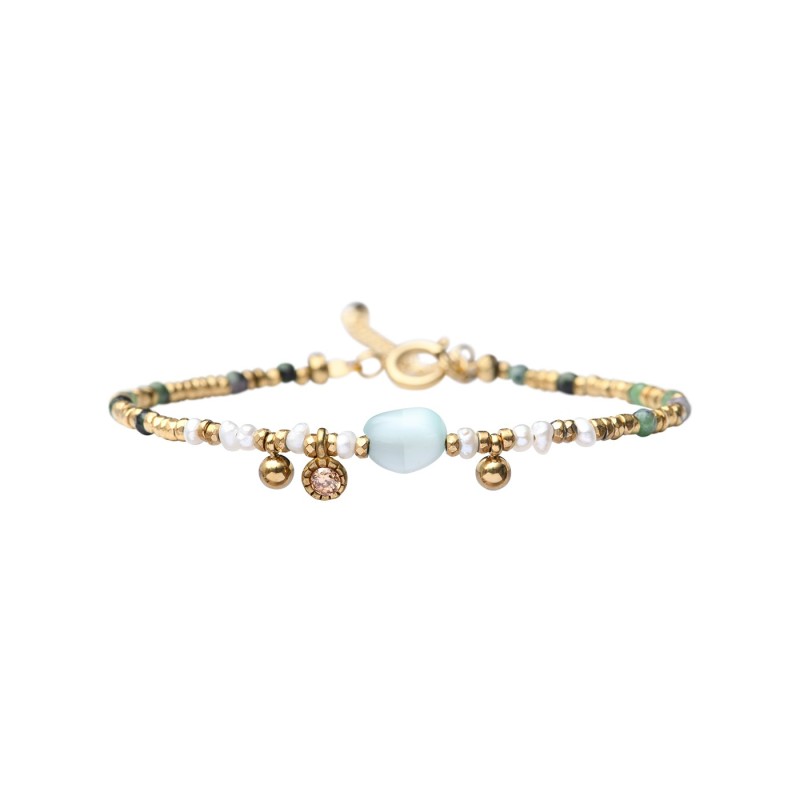 Bracelet Aniata perles de culture, charms et aigue marine et rubis zoïste