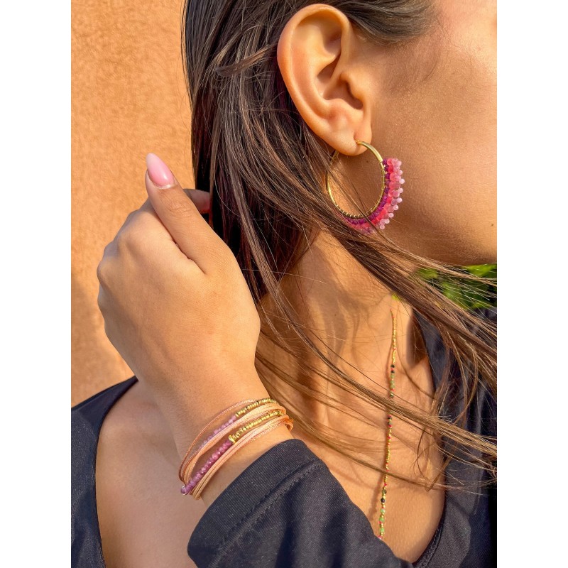 Bracelet 2 tours Solea Nude jade rose, mica violet