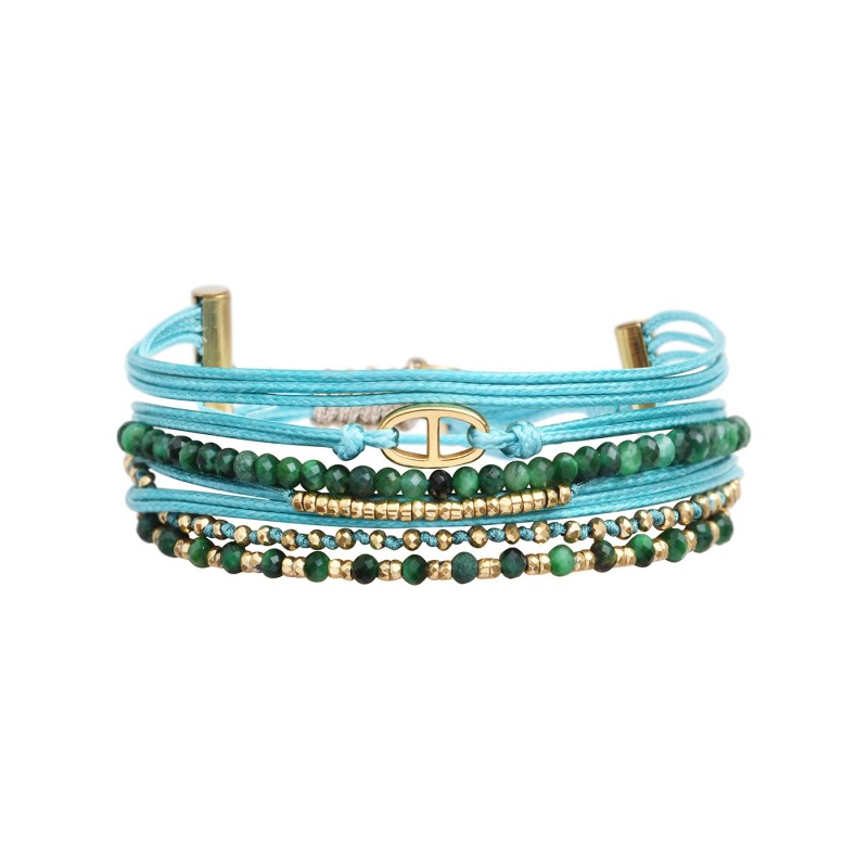 Bracelet mulit-rangs Samsara agate verte