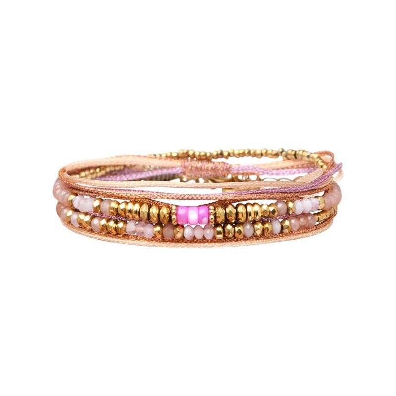 Bracelet Rim 2 Tours pierre de lune rose & mica violet