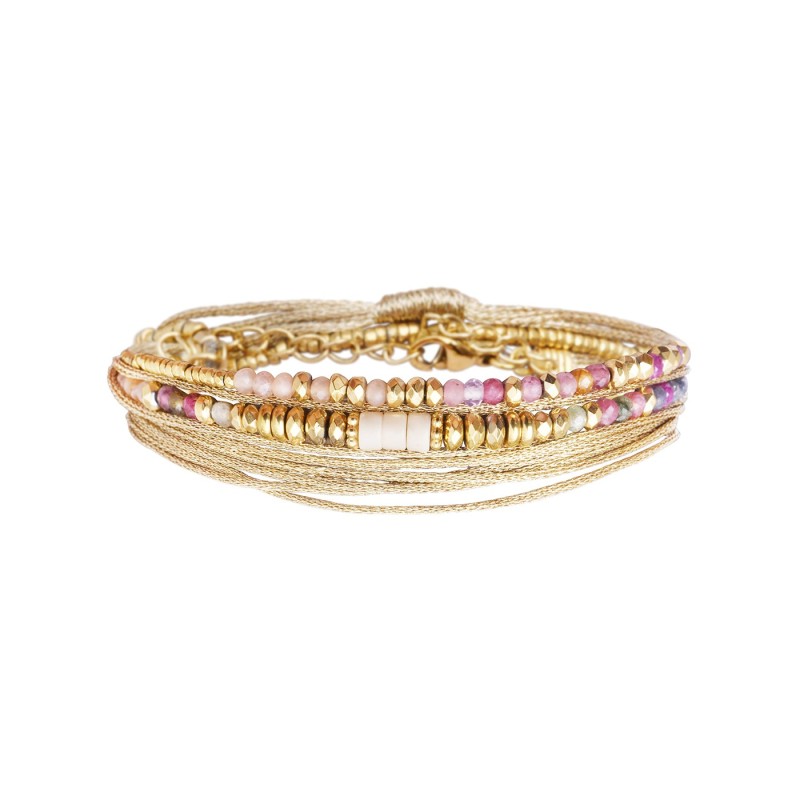 Bracelet RIM nude 2 Tours tourmaline, rubis et pierre de rivière