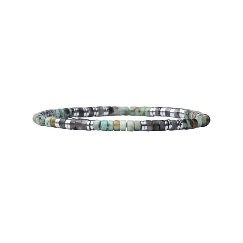 Bracelet Leo élastique turquoise africaine et obsidienne