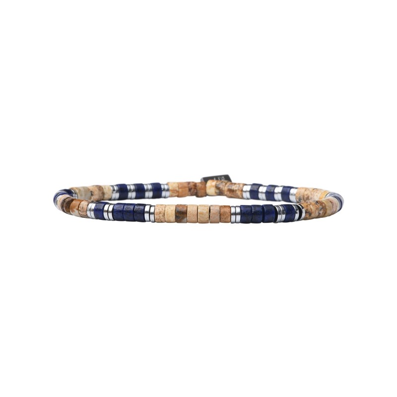 Bracelet Leo élastique jaspe paysage et lapis lazuli