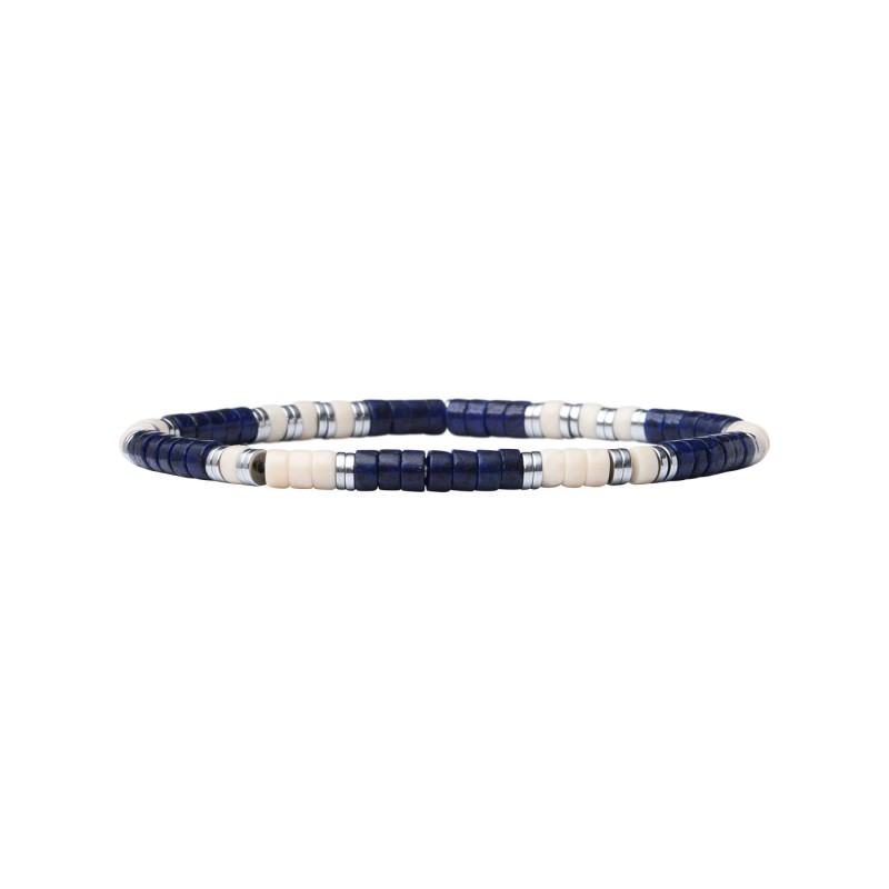 Bracelet Leo élastique lapis lazuli et pierre de rivière