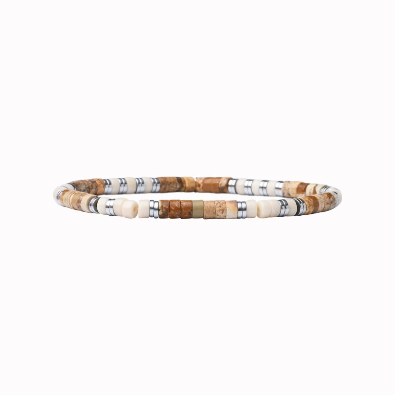 Bracelet Leo élastique pierre de rivière et jaspe paysage