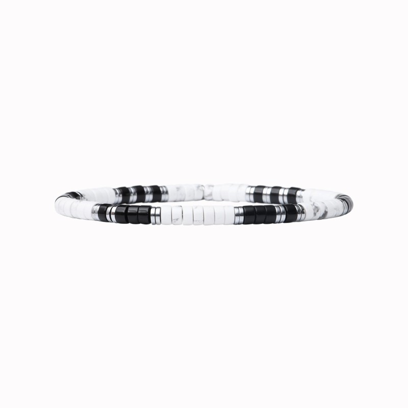 Bracelet Leo élastique howlite et onyx