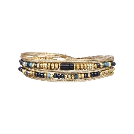 Bracelet Rim 2 tours Tourmaline bleue & Spinelle noir