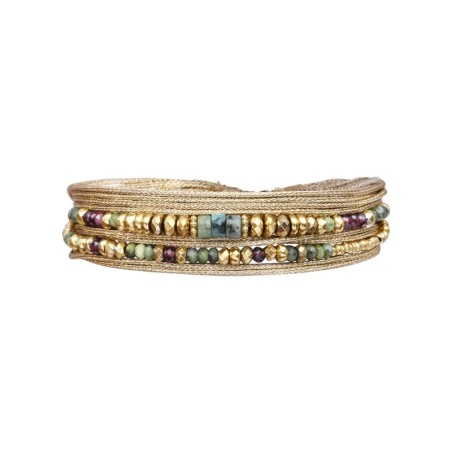 Bracelet Rim 2 tours Tourmaline Verte & Grenat naturel