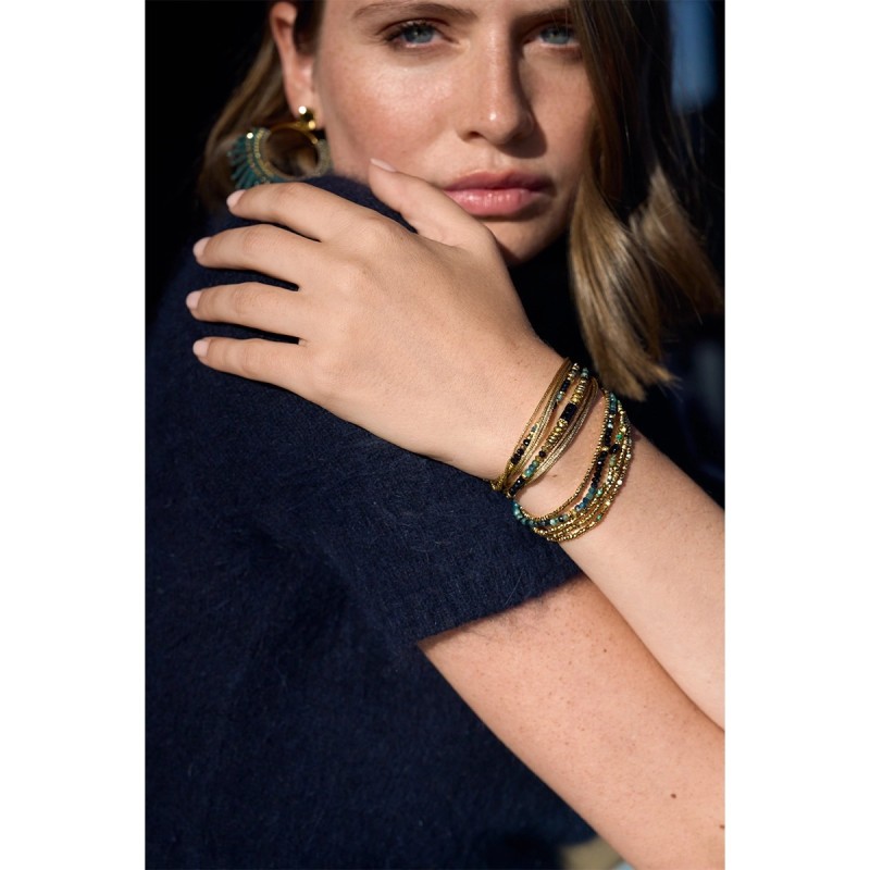 Bracelet Rim 2 tours Tourmaline Verte & Grenat naturel