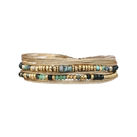 Bracelet Rim 2 tours Spinelle vert brillant & Rubis zoïste