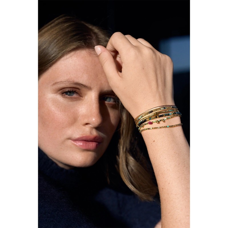 Bracelet élastique 3 tours ou collier Gabrielle Spinelle noir &  Turquoise Africaine