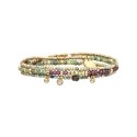 Bracelet élastique 3 tours ou collier Gabrielle Tourmaline Verte, Grenat naturel & Turquoise Africaine