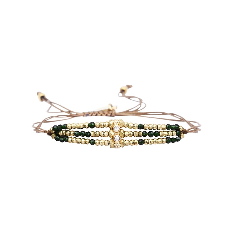 Bracelet 3 rangs Camelia Spinelle vert