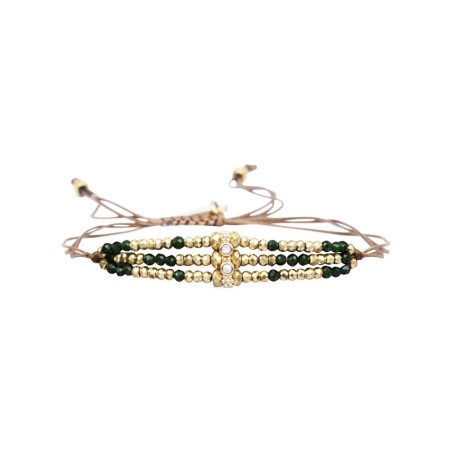 Bracelet 3 rangs Camelia Spinelle vert