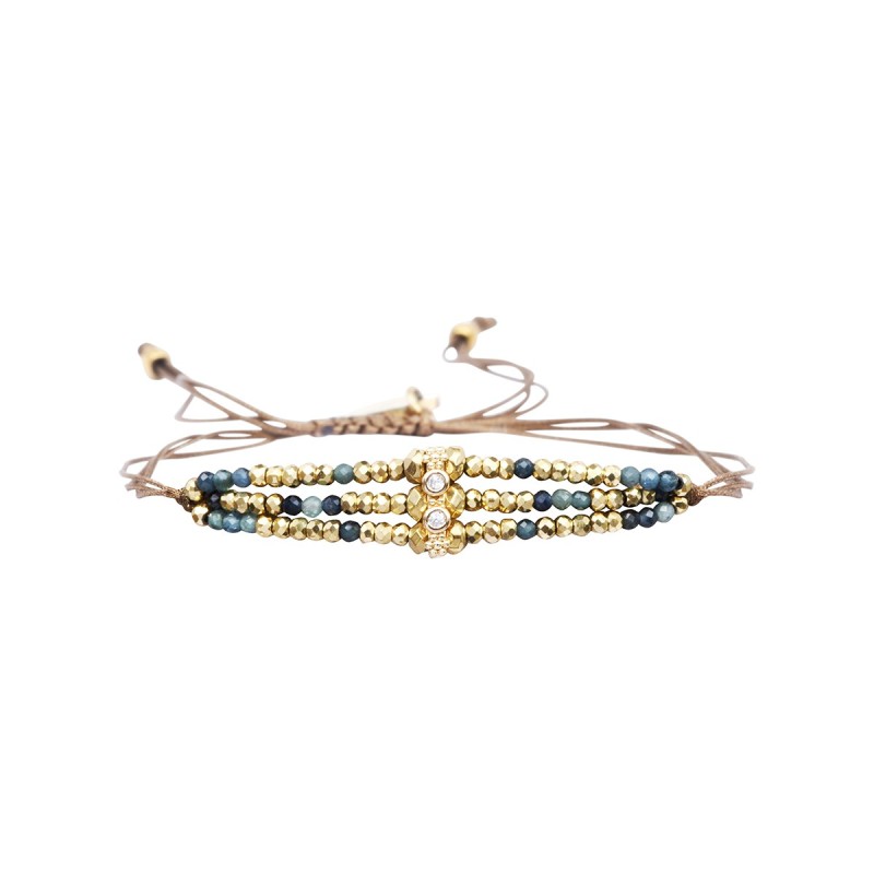Bracelet 3 rangs Camelia Tourmaline bleue