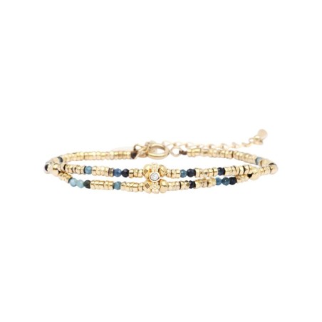 Bracelet 2 rangs Camelia Tourmaline bleue