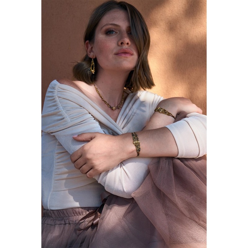 Bracelet 2 rangs Camelia Tourmaline jaune