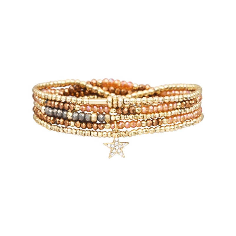 Bracelet 5 Tours Gaby Cristal bronze et camel