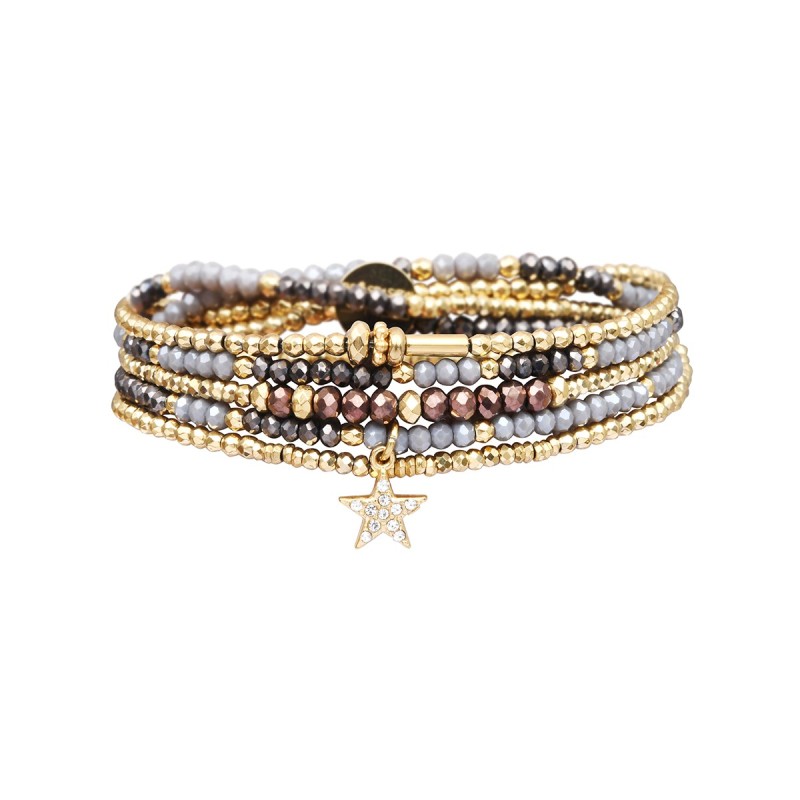 Bracelet 5 Tours Gaby Cristal bronze & gris