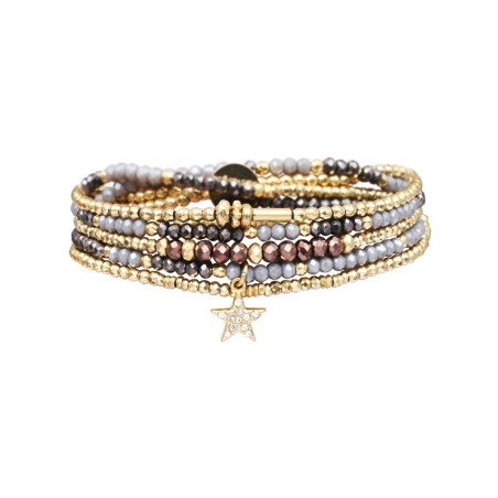Bracelet 5 Tours Gaby Cristal bronze & gris