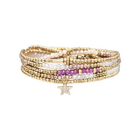 Bracelet 5 Tours Gaby Cristal nuage de lait, rosé & rubis