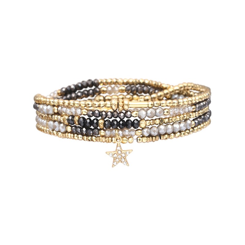 Bracelet 5 Tours Gaby Cristal noir, gris & blanc